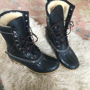 LL Bean Black Shearling Lined Duck Boots